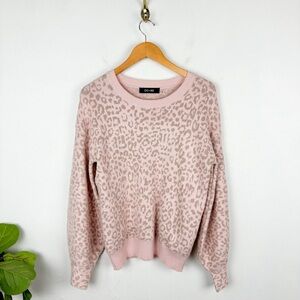 DO+BE Pink Leopard Print Balloon Sleeve Sweater Sz M